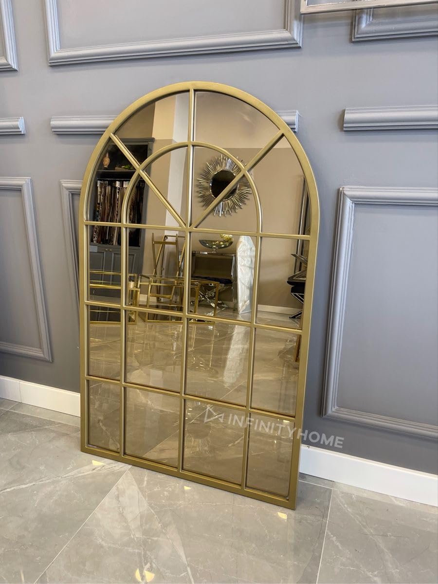 musa kazim Arch Elegant Metal Decorative Wall Mirror Window, Wall Hanging Wall Frame, Mirror Frame, Wall Mounted, For Living Room, Bedroom, Office (Golden)-image-29