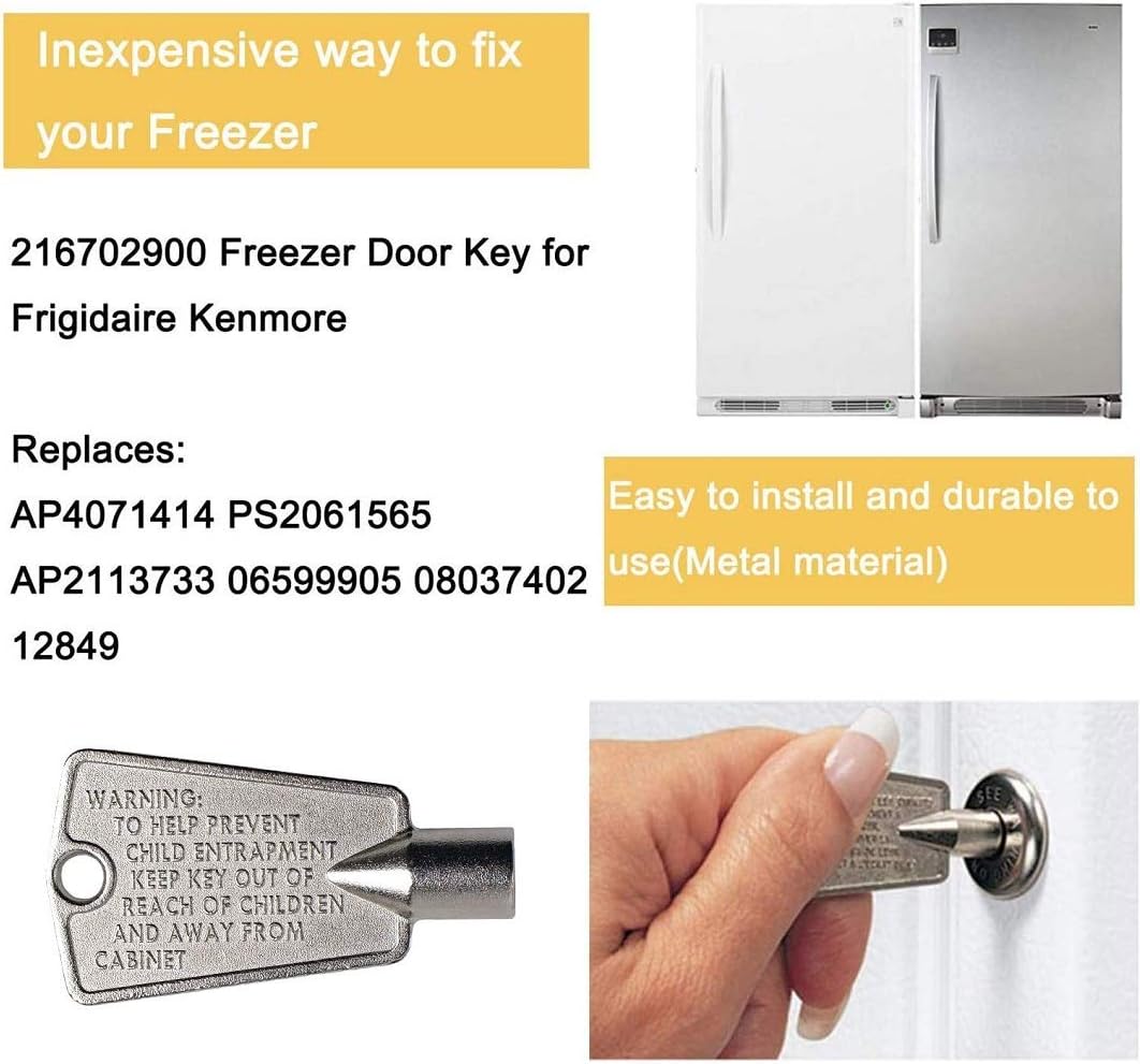 2Pack 216702900 Freezer Door Key for Frigidaire Kenmore AP4071414 PS2061565 AP2113733 AP4301346 PS1991481 06599905 08037402 12849(Metal)