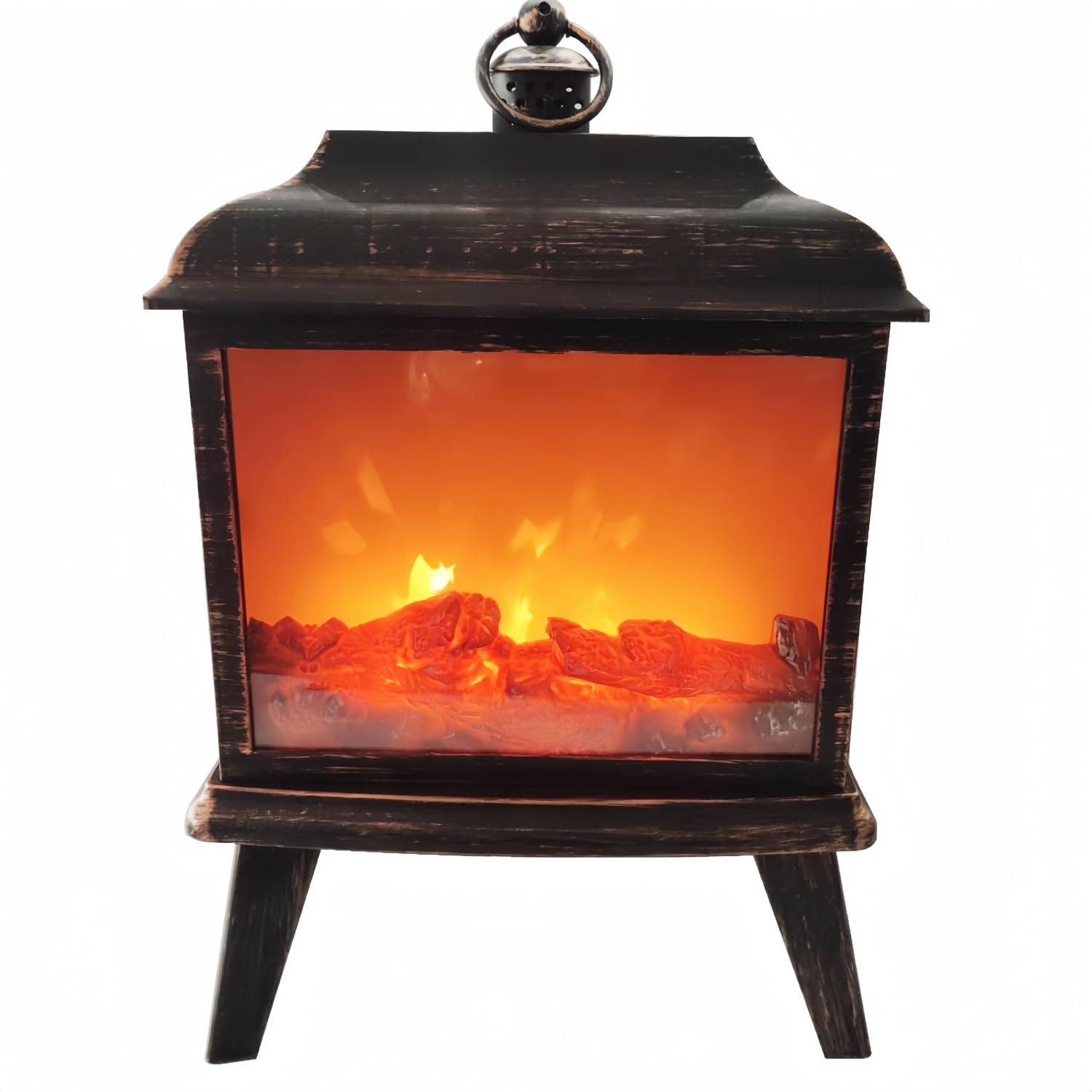 Simulated LED Fireplace Lantern USB & Battery Powered Flameless Light With Emulation Flame Table Decorative Lamp Copper Fireplace Ornament for Cozy Home Decor Free Standing Electric Log Burner
