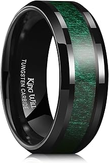 King Will Nature Koa Wood Inlay Tungsten Carbide Wedding Ring 8mm Silver/Black/Gold/Green/Rose Gold/Blue Wedding Band for Men High Polished Anniversary Rings Comfort Fit Size 6-15