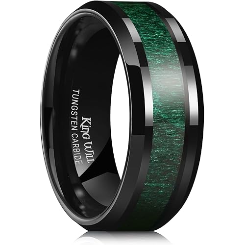 King Will Nature Koa Wood Inlay Tungsten Carbide Wedding Ring 8mm Silver/Black/Gold/Green/Rose Gold/Blue Wedding Band for Men High Polished Anniversary Rings Comfort Fit Size 6-15