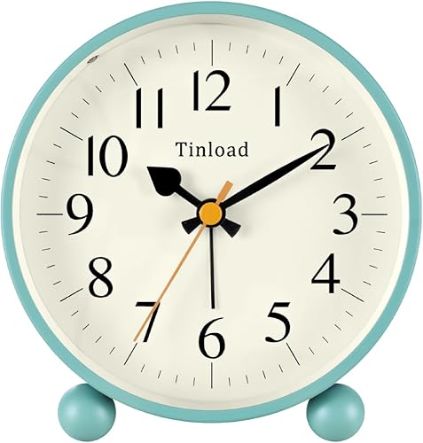 Reloj despertador analógico retro vintage de 4.5 pulgadas, reloj pequeño súper silencioso sin tictac con luz manual, repetición, funciona con pilas,