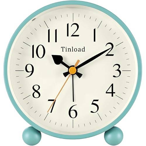 4.5" Vintage Retro Analog Alarm Clock, Super Silent Non Ticking Small Clock with Manual Light, Snooze, Battery Operated, for Living Room, Bedroom, Bedside, Desk(Green)