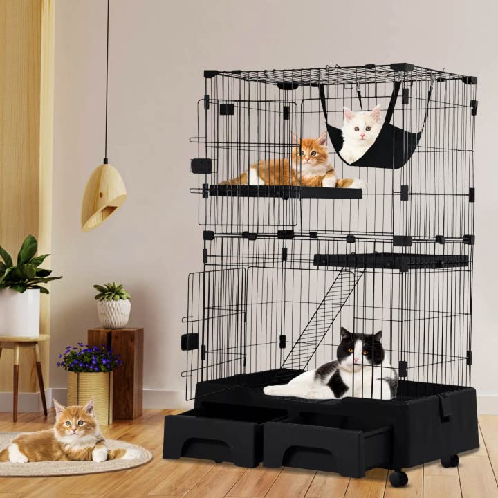Buy 52”Collapsible Cat Cage with Litter Box and Storage Cube, 3Tier