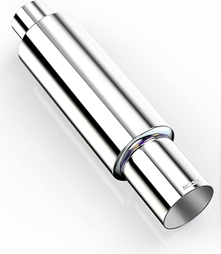 MZS Silenciador de escape, punta de escape de acero inoxidable de 18.5 pulgadas de largo, 2.5 pulgadas, entrada de 4 pulgadas, salida universal para