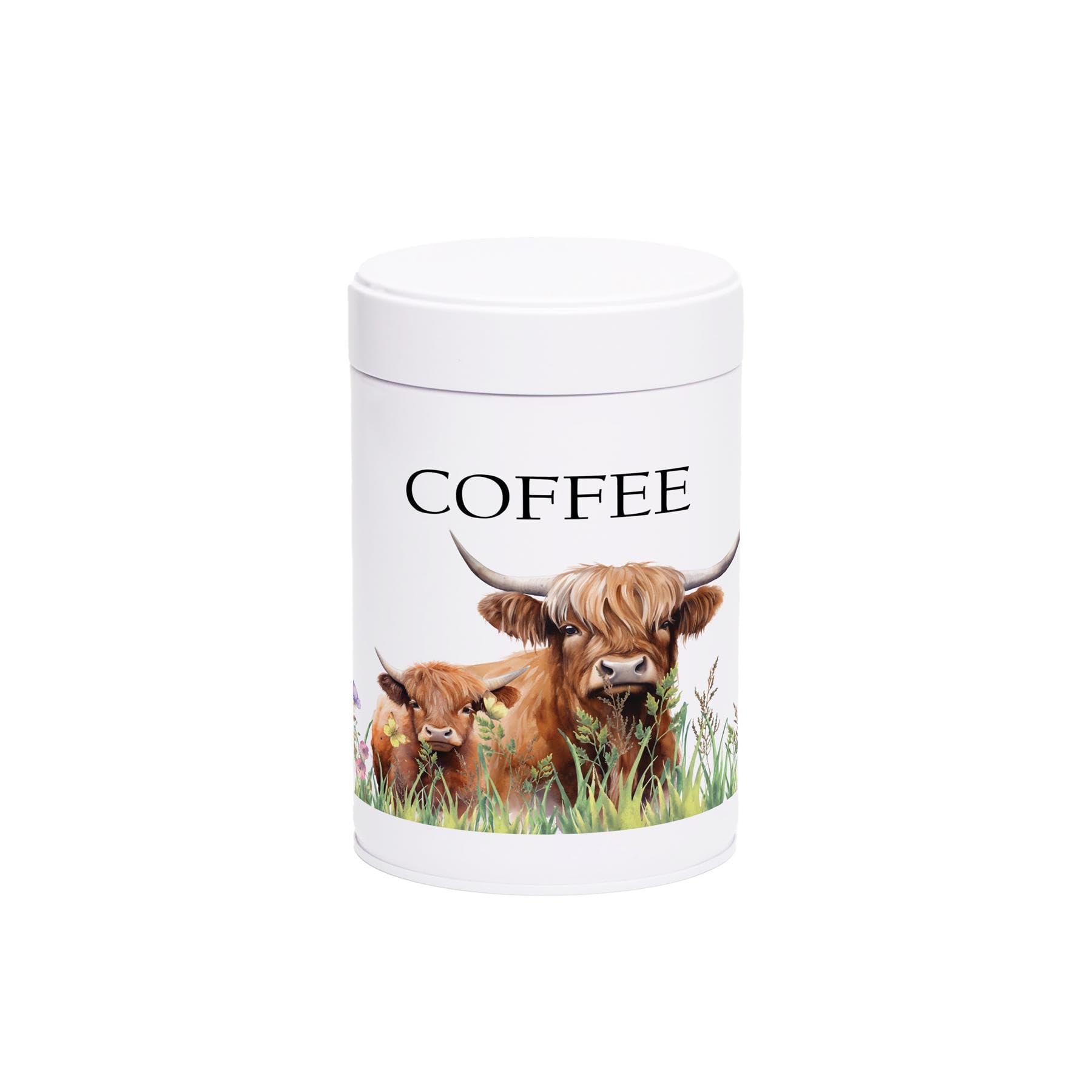 Purely Home Highland Cow & Calf Coffee CanisterCountryside Farm Animals Home GiftWhite Screw Lid Kitchen Storage Container 750Ml Present from B&Q