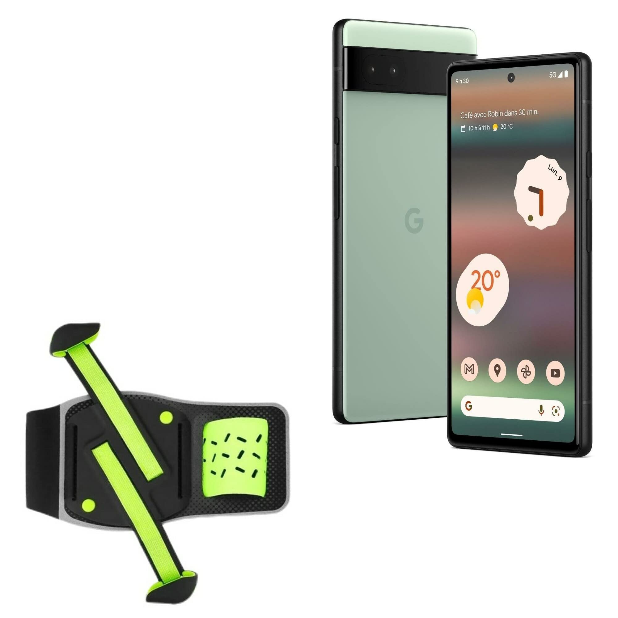 BoxWave Holster Compatible with Google Pixel 6a - FlexSport Armband, Adjustable Armband for Workout and Running - Stark Green