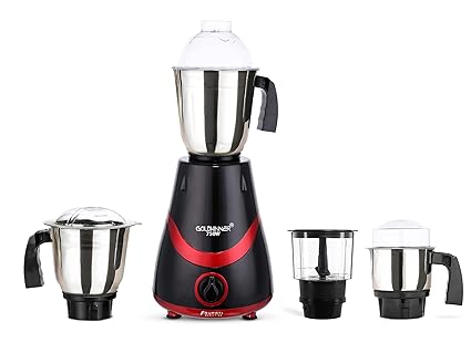 Goldwinner Necklace 750W Mixer Grinder with 3 Stainless Steel Jars and Chopper Jar (1 Wet Jar, 1 Dry Jar and 1 Chutney Jar), Black-RED.Make in India(ISI Certified)