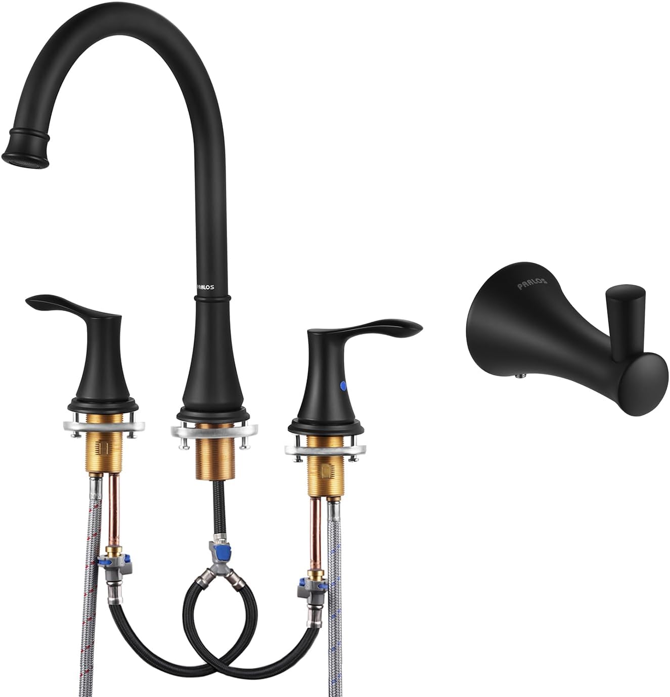 PARLOS Matte Black Bathtub Faucet and Towel Hook Bundle