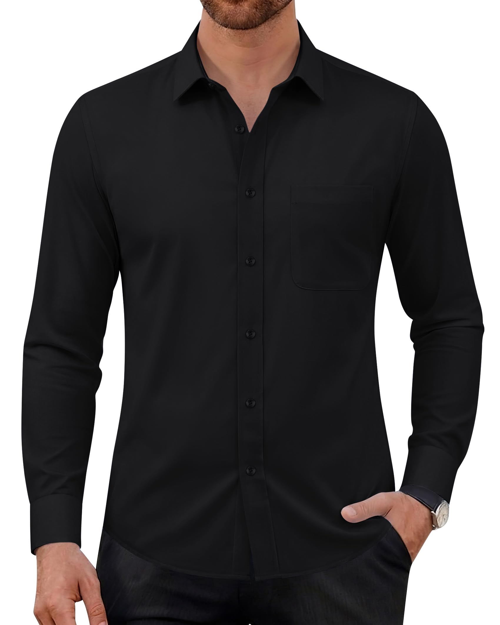 Alimens & Gentle Hemd Herren Stretch Langarm Businesshemd Unifarben Freizeit Männer Hemden Bügelfrei Knitterfrei Hochzeitshemd mit Tasche