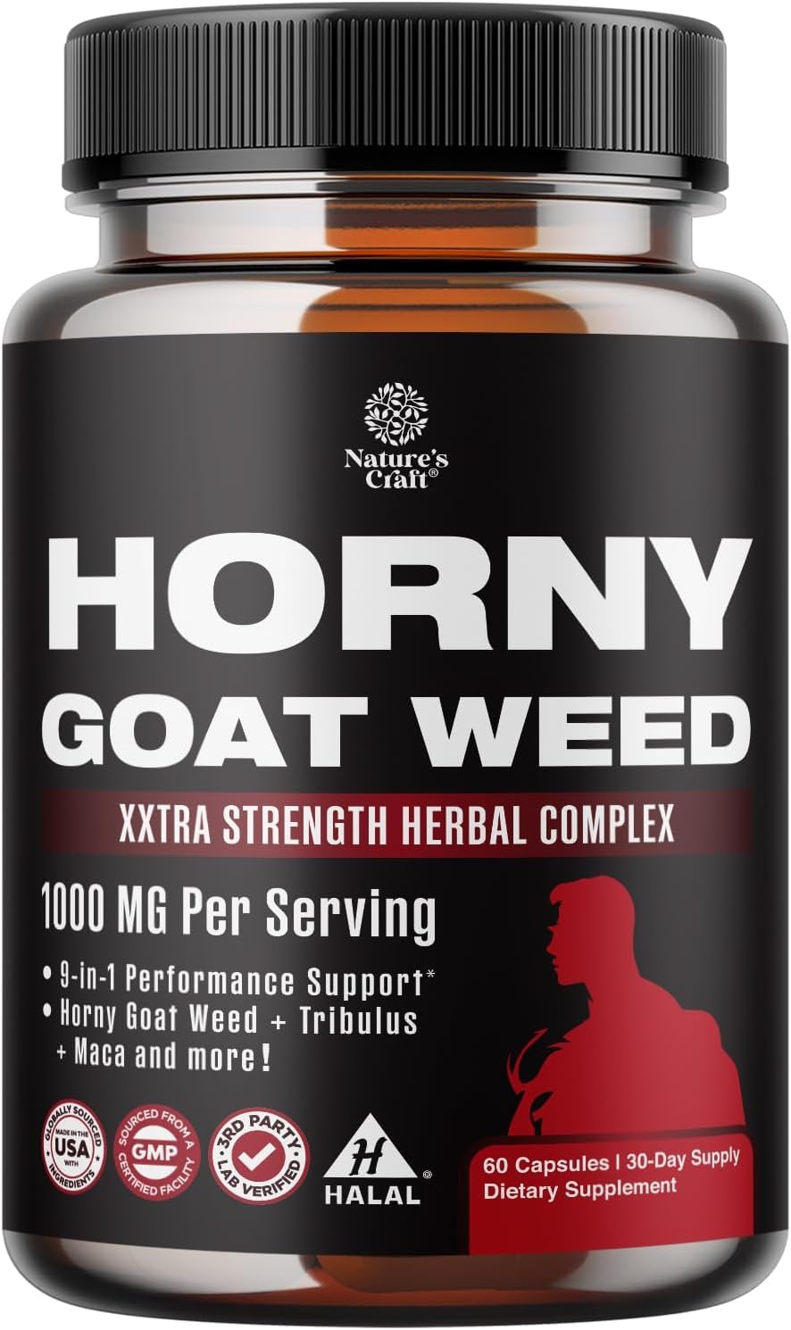 Horny Goat Weed for Men - Extra Strength Male Supplement with Black Maca Root Tongkat Ali Saw Palmetto
