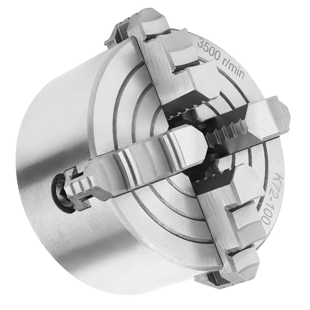 SANOU K72-100 Mandrin à 4 Mâchoires K72-100 Accessoires de Tour à Métaux Réversibles Indépendants 100 MM 3,93 Pouces de Diamètre avec Clé 4 Vis