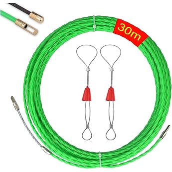 Cable Retraction Aid Pull Wire with 2 Guide Springs Retractable Tape  4.5 mm Cable Retraction Aids in Ideal Retraction Tape for Cable Laying Empty Pipes Green 30 m