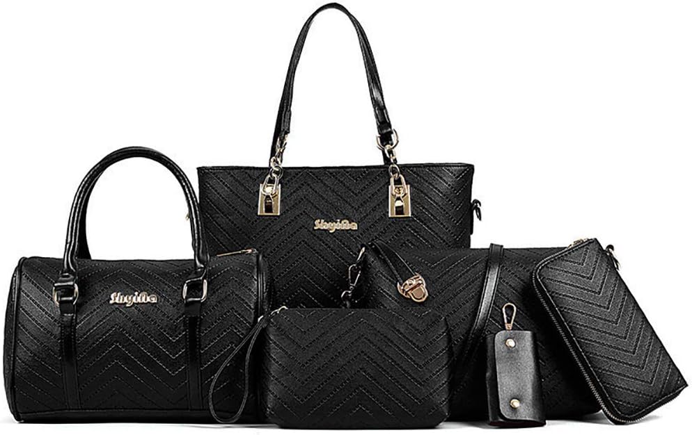 Women Handbags Set 6 Pcs PU Leather Top Handle Purse Shoulder Crossbody Bag Sets