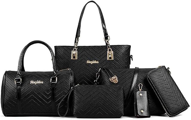 AlwaySky Women Handbags Set 6 Pcs PU Leather Top Handle Purse Shoulder Crossbody Bag Sets