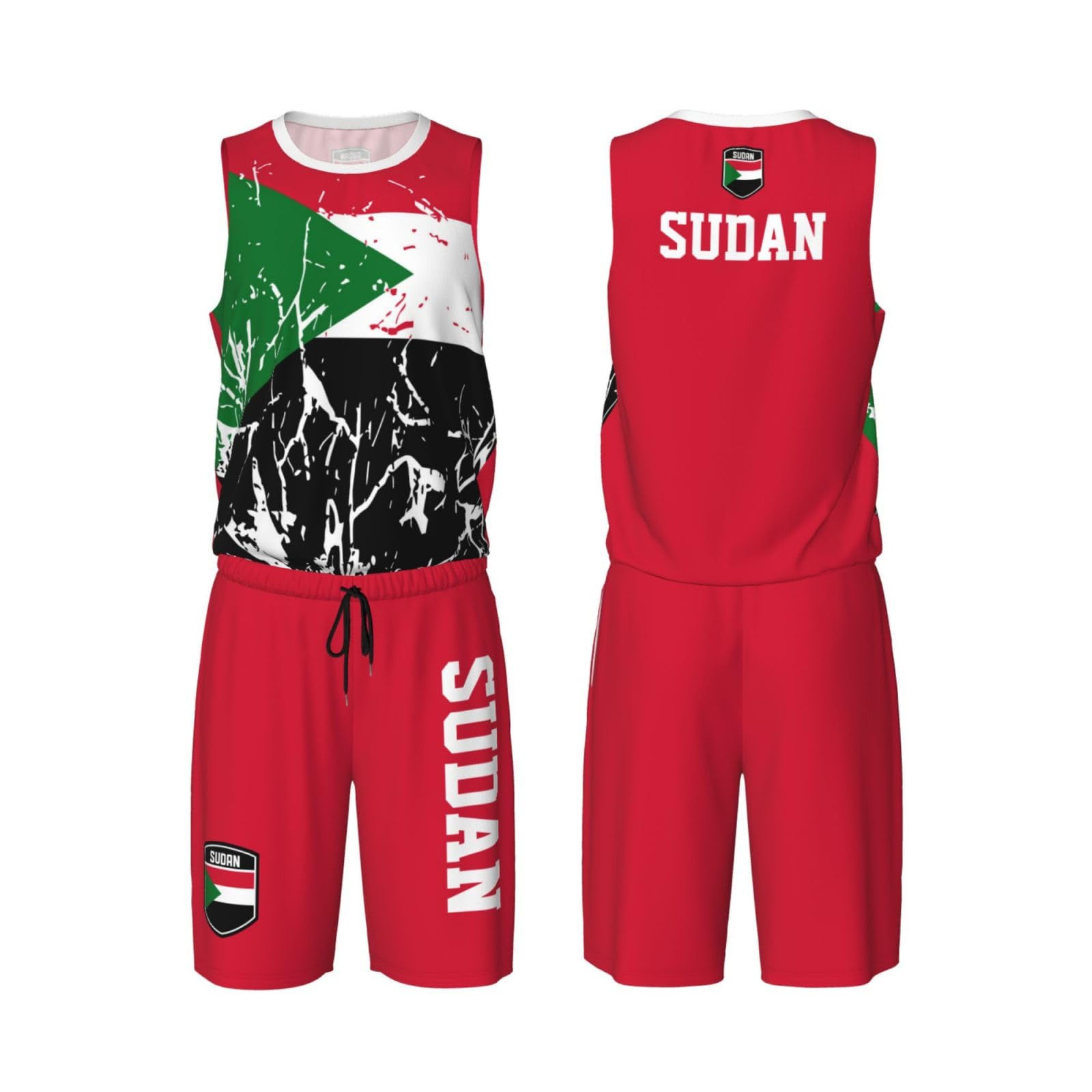 Sudan Flag Grain (1) Basketball Jersey Uniform Suit for Men Adults Training Athletic Set