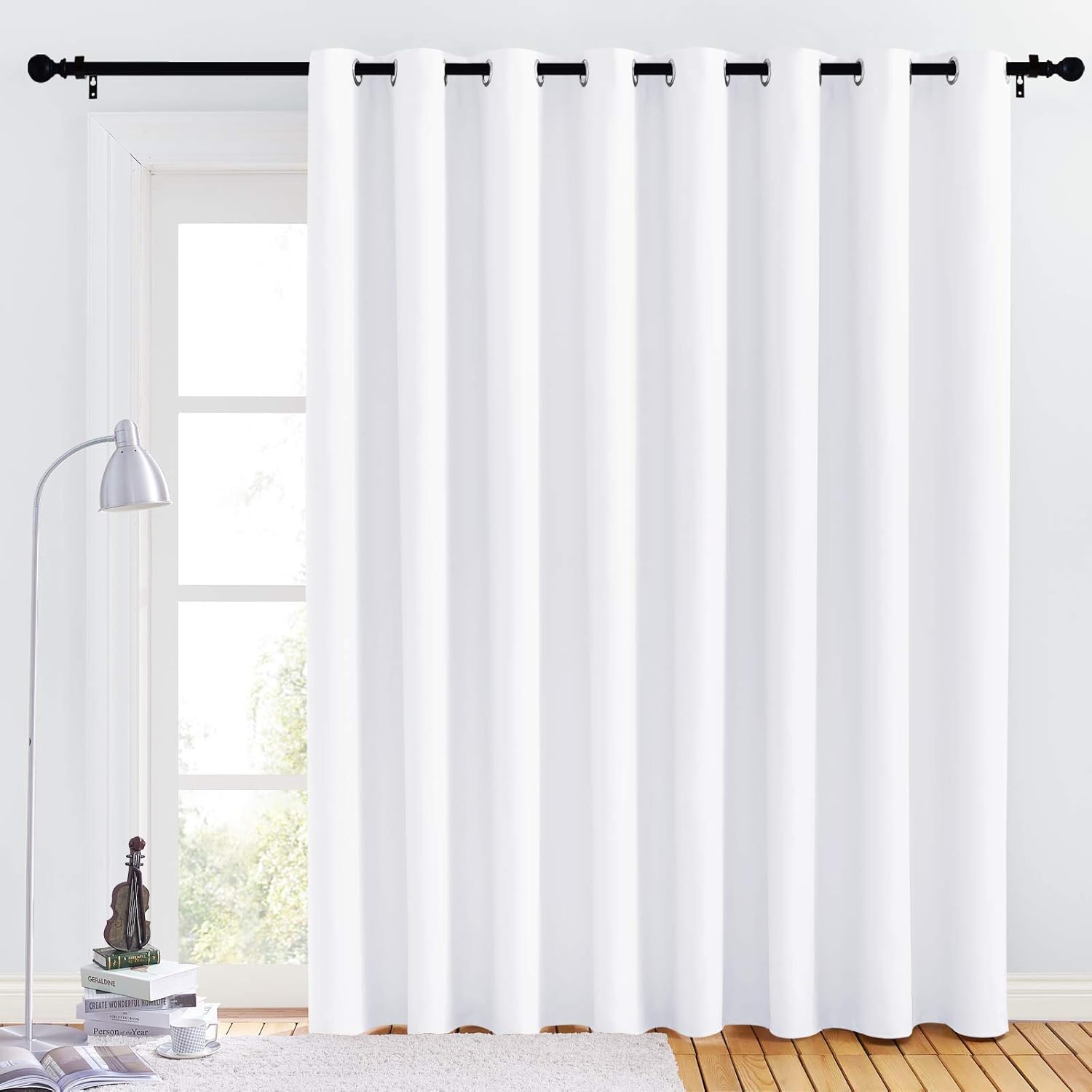 NICETOWN Patio Door Curtain Panel - (120 inches Wide, Pure White, 1 Piece) Nursery & Infant Care Drape, Extra Long 90 inches Length Curtain for Dining Room