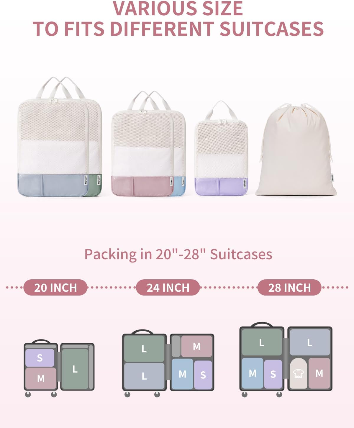 Narwey 6 Set Compression Packing Cubes for Travel Kids Women, Lightweight Packing Organizers Bag for Carry on Luggage Suitcase Duffle Bags (Combined)
