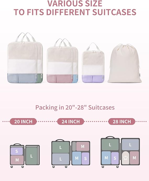 Narwey 6 Set Compression Packing Cubes for Travel, Lightweight Expandable Luggage Organizer Bags, Durable Space Saver Bags (Combined)
