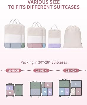 Narwey 6 Set Compression Packing Cubes for Travel, Lightweight Expandable Luggage Organizer Bags, Durable Space Saver Bags (Combined)