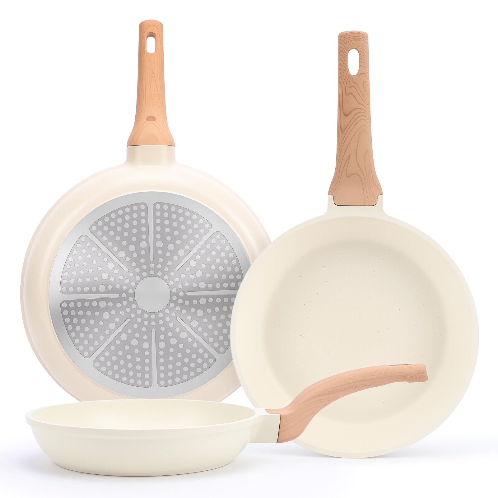 Gugxiom Set di pentole in ceramica Noniyy, 20/24/28 Cm in 3 Parti Padella con Manico Resistente al Calore, Induzione Casseruola in Ceramica per Tipi di Padelle, PFAS e