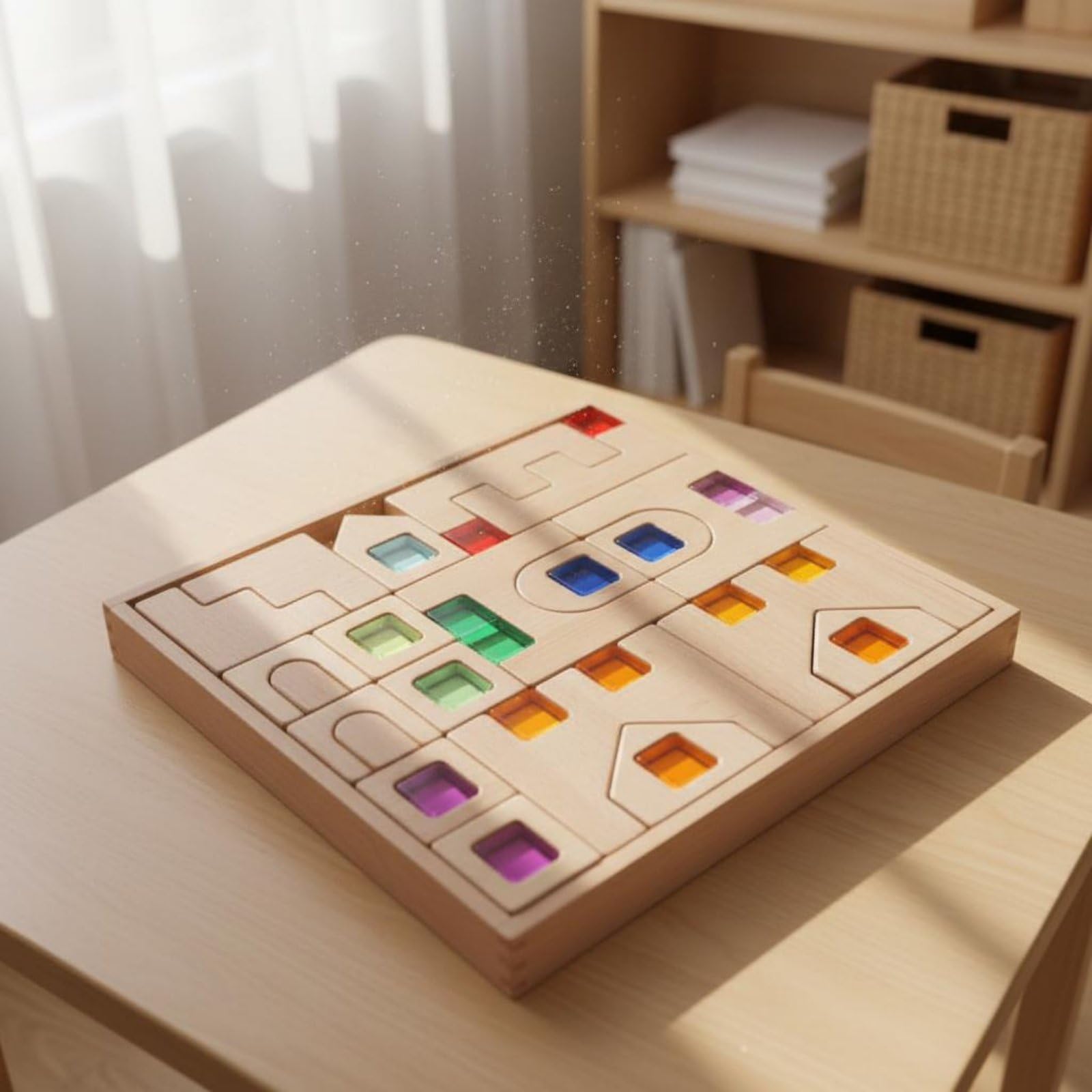 Blocco Arcobaleno Trasparente Apprendimento Precoce Costruzione con Pietre Colorate Sensoriale Puzzle Castello in Legno per Bambini, Scuola Prescolare