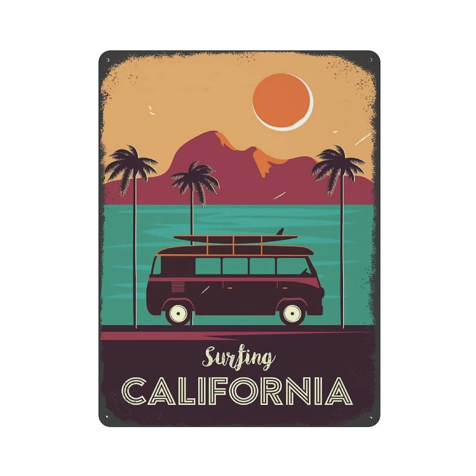 woodlogic Surfing California Metal Tin Sign Artwork Poster Outdoor Sign Vintage Decor Plaque Poster Cave Garage Pub Bar Kitchen Home Decoration 16"x12"