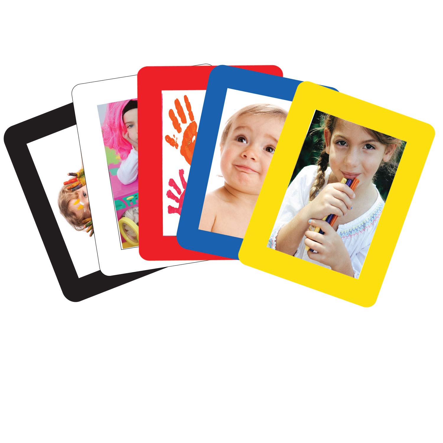 Fodeez Frame 5pc Peel & Stick Self-Adhesive Shatterproof Photo Frame Wall Frames 8.5x11 Inch Letter-Size Picture Frames w Black, Blue, Red, Yellow, White Borders