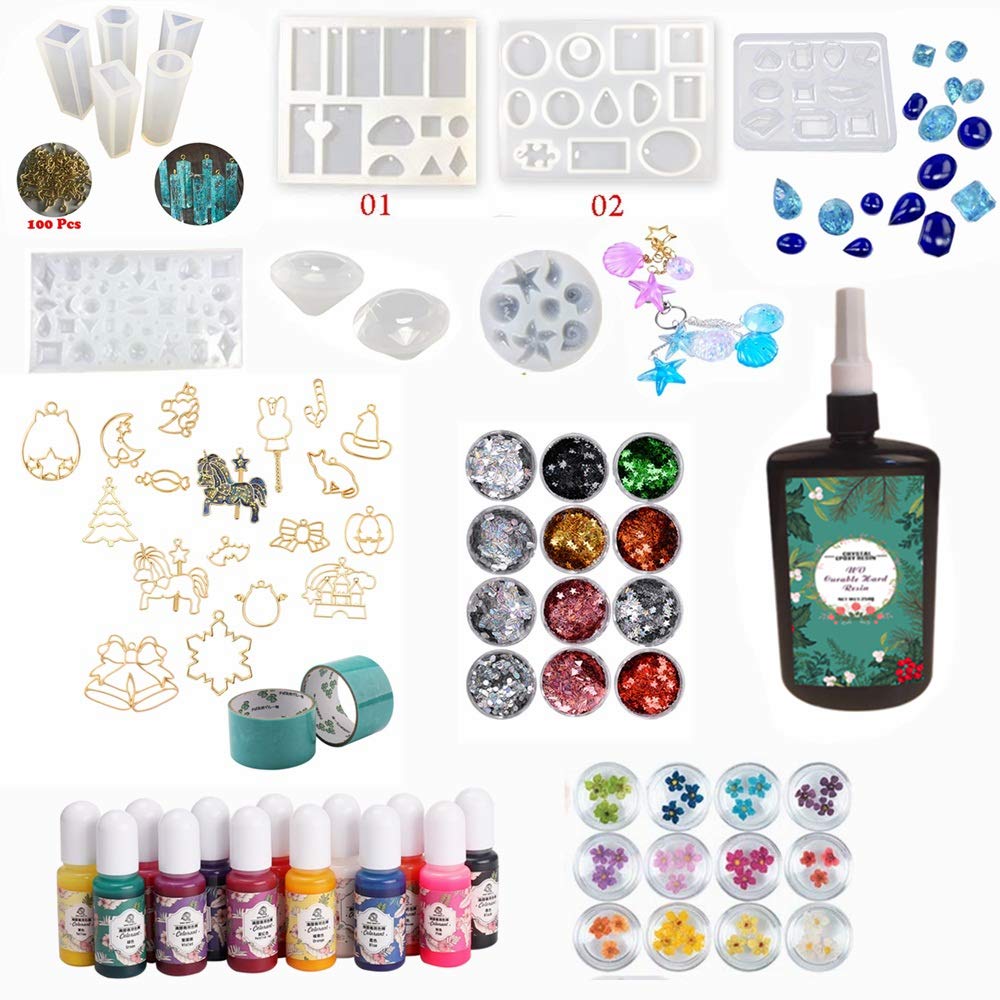 K per la creazione di gioielli in resina Set di materiali di riempimento in resina epossidica con fiori secchi polvere glterata per accessori in resina fornure artigianali  36