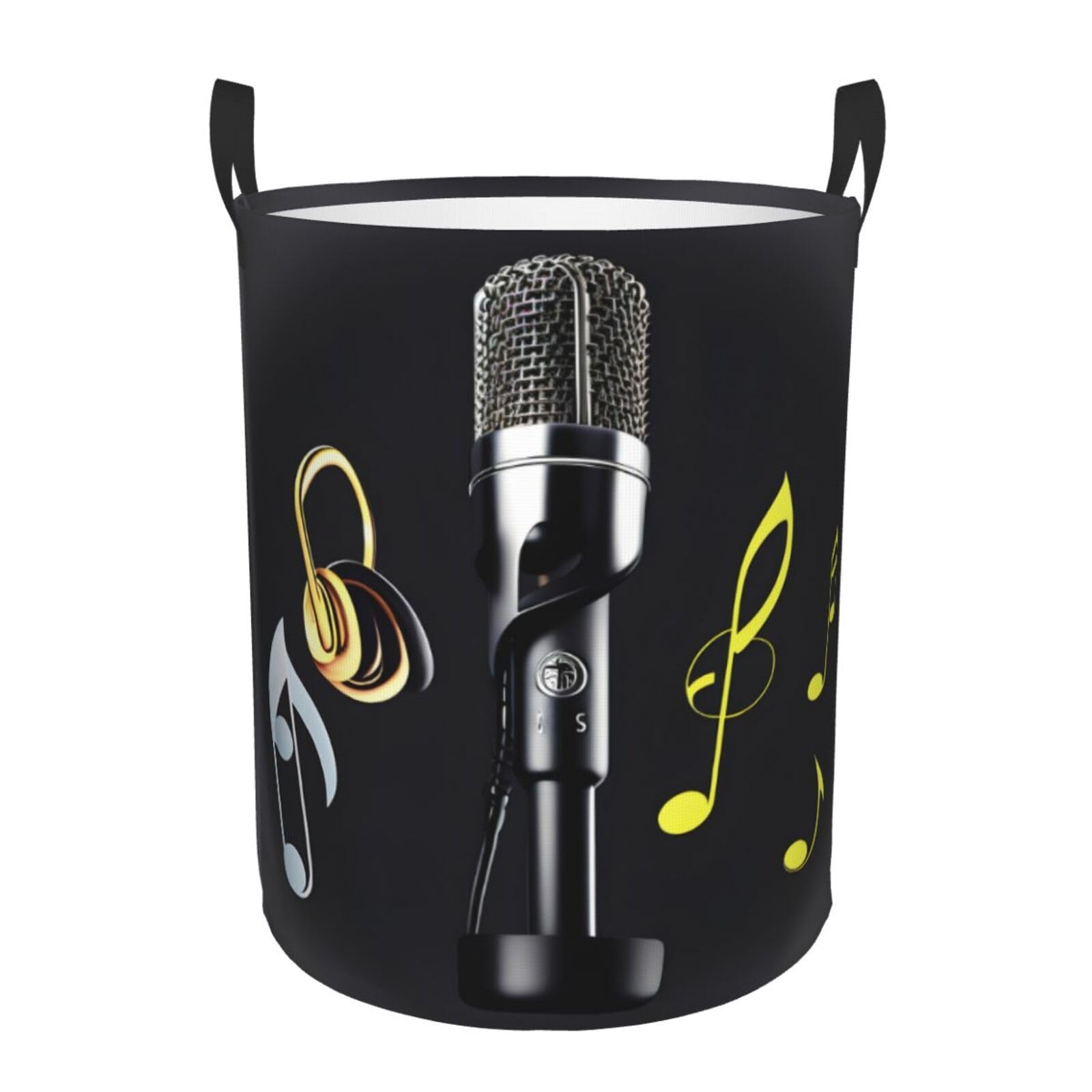 Microphone With Music Notes Dirty Clothes Basket,Oxford Cloth Washing Basket For Clothes Storage Organization