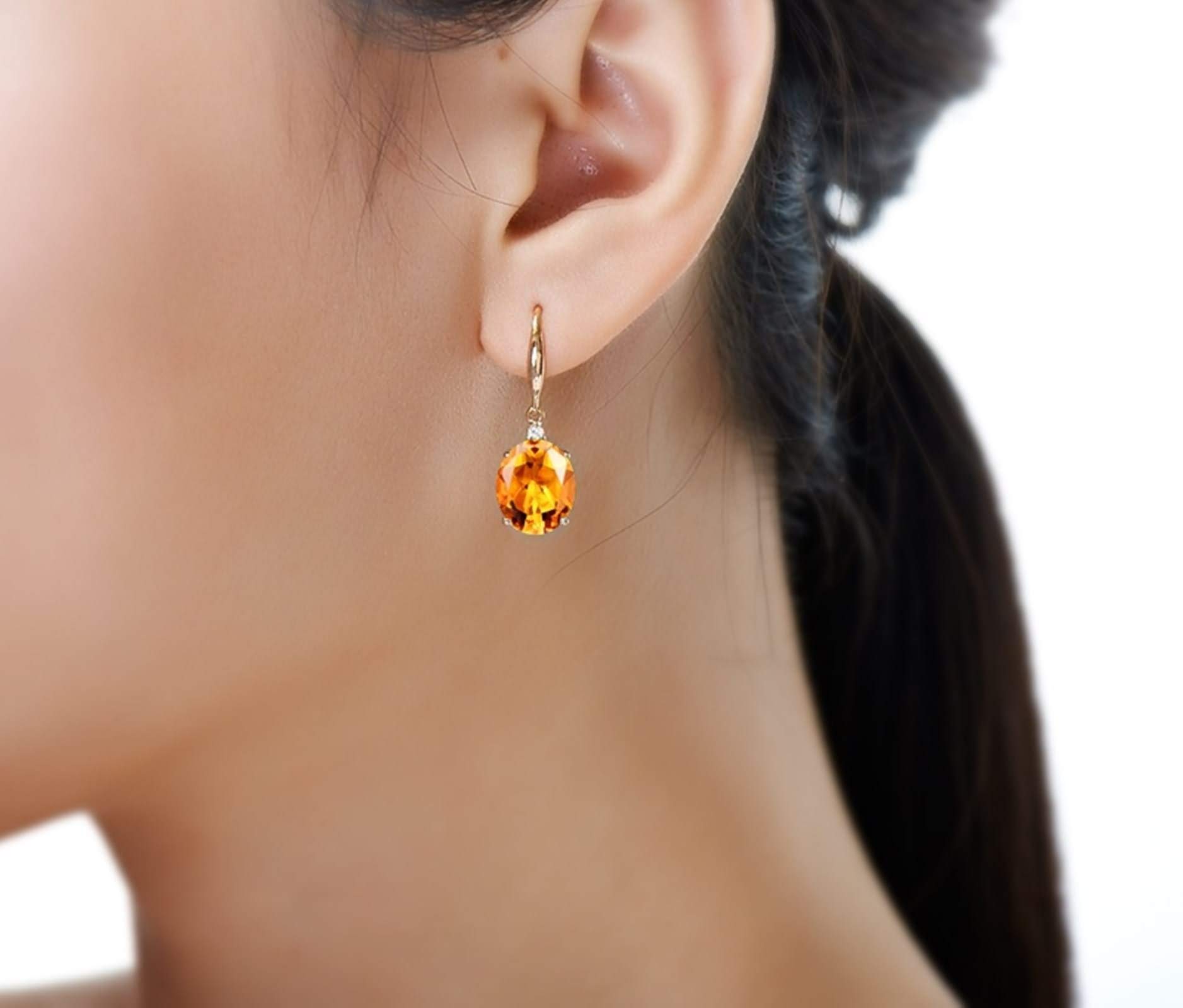KnSam Echter Goldschmuck Damen Ohrringe aus 18K Rosegold, Oval Form mit 8ct Citrin Ohrschmuck Abendschmuck Damenohrringe