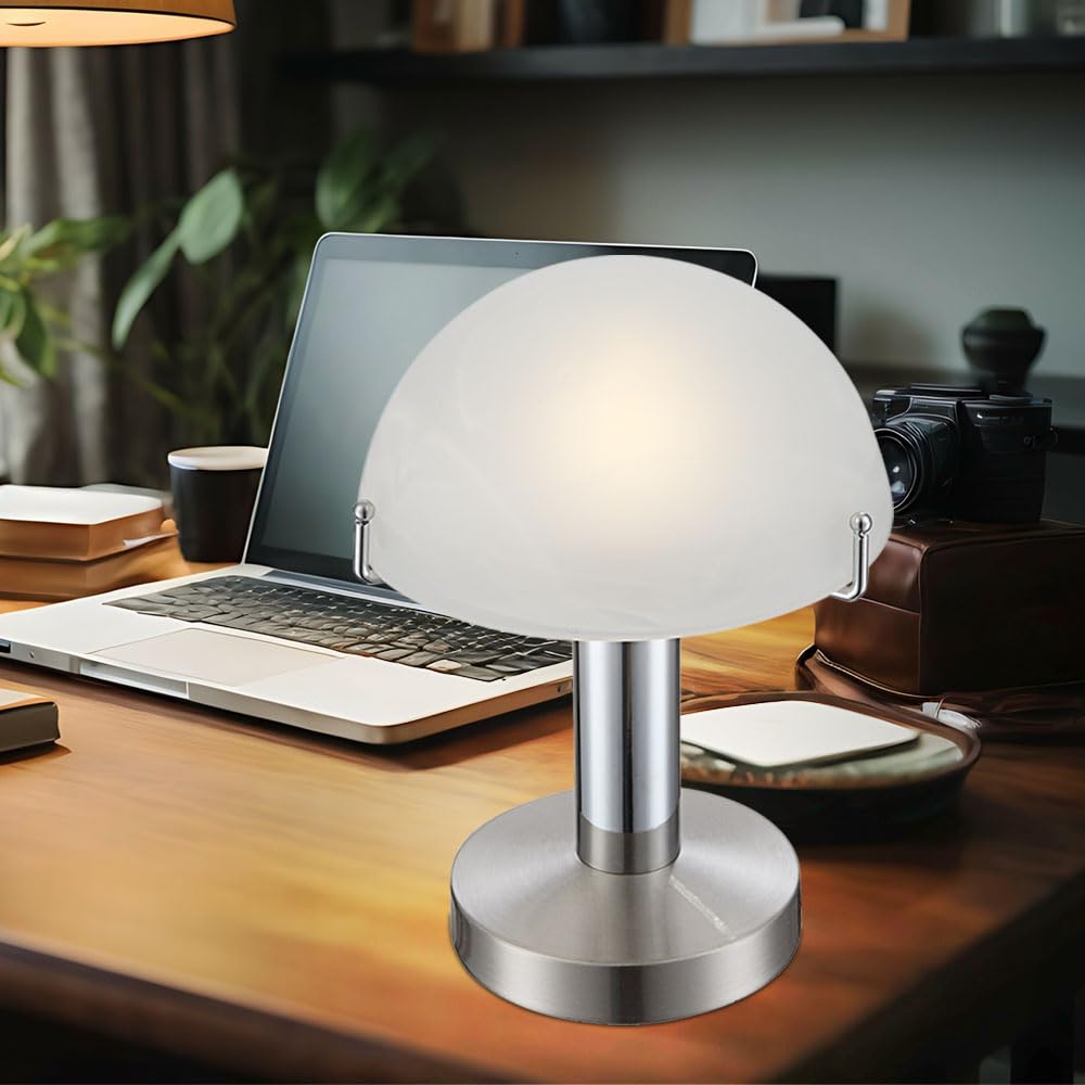 Globo LED Tisch Lampe Leuchte Nickel Matt Chrom Glas Touch Schalter Schlaf Zimmer, 21934