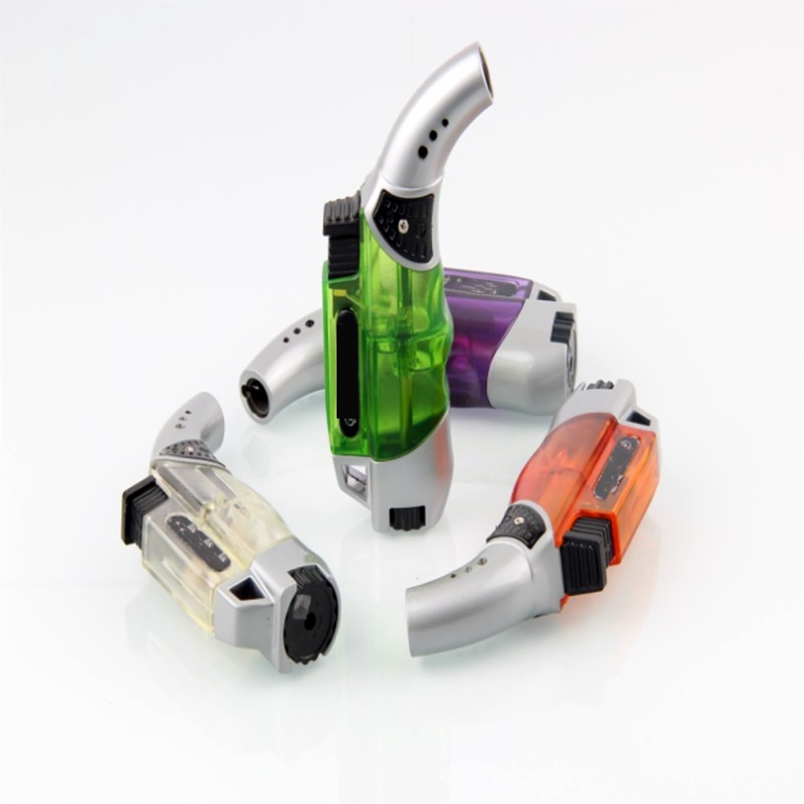Lot de 4 briquets tempête, Briquet Torche à Butane Rechargeable, Flamme Stable, Forte résistance au Vent, Jet de Flamme réglable, Design Transparent(4-Pack)