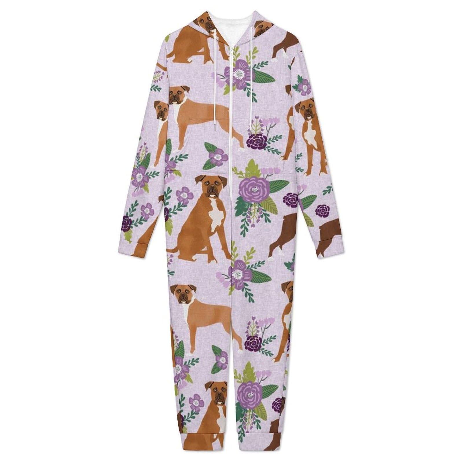 Boxer-Pyjama für Herren, Einteiler, Flanell, langärmelig, mit Blumenmuster