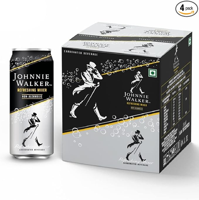 Johnnie Walker Refreshing Mixer - Non Alcoholic Carbonated Beverage, 330 ml, Pack of 4