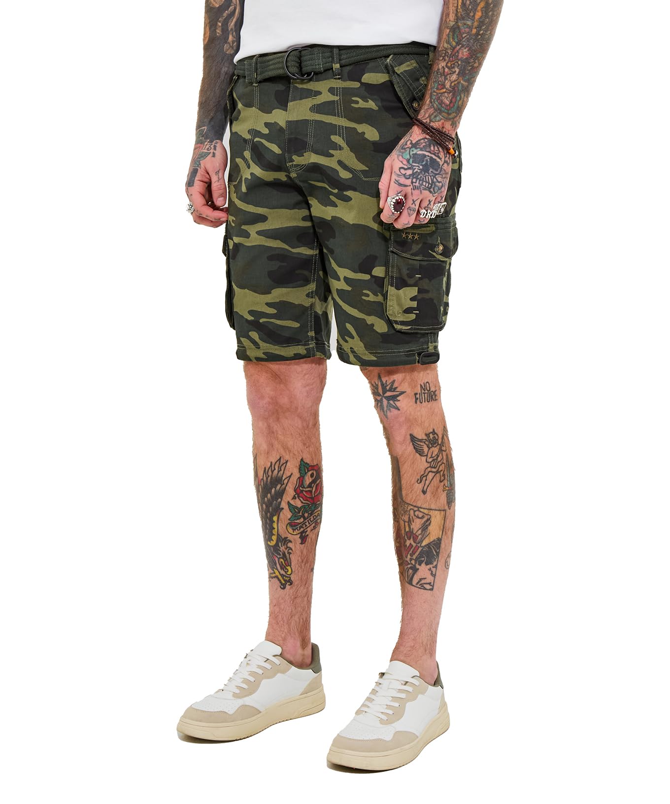 Joe Browns Men's Belted Relaxed Fit Cargo Shorts, Camo, 32