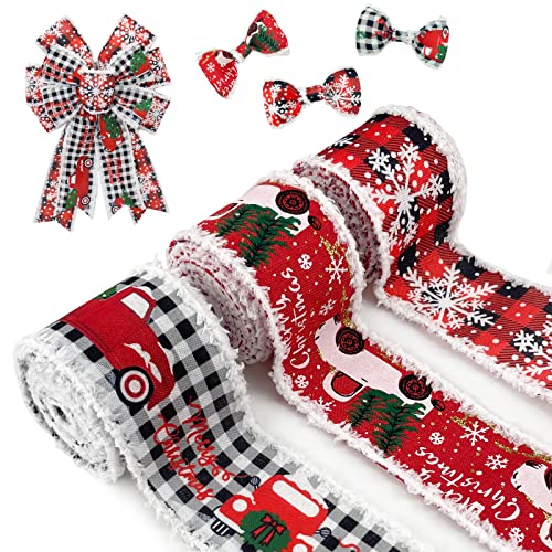 Unisoul Weihnachtsbänder Stoff Bänder Kariert Weihnachten Draht Band Breit Weihnachtsband Geschenkband Rot für Weihnachtsdeko Hochzeit Verzieren Schleife Basteln Geschenkverpackung Weihnachtsbaum Band Cover