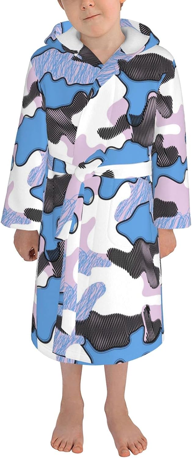 パジャマ 注文後の変更キャンセル返品 迷彩柄 カモフラージュ バスローブ 子供 ルームウェア キッズ 着る毛布 子ども服 男の子 幼児の服 部屋着 ふわふわ 長袖 腰ベルト付き 女の子 ワンピース フード付き バスタオル 防寒 厚手
