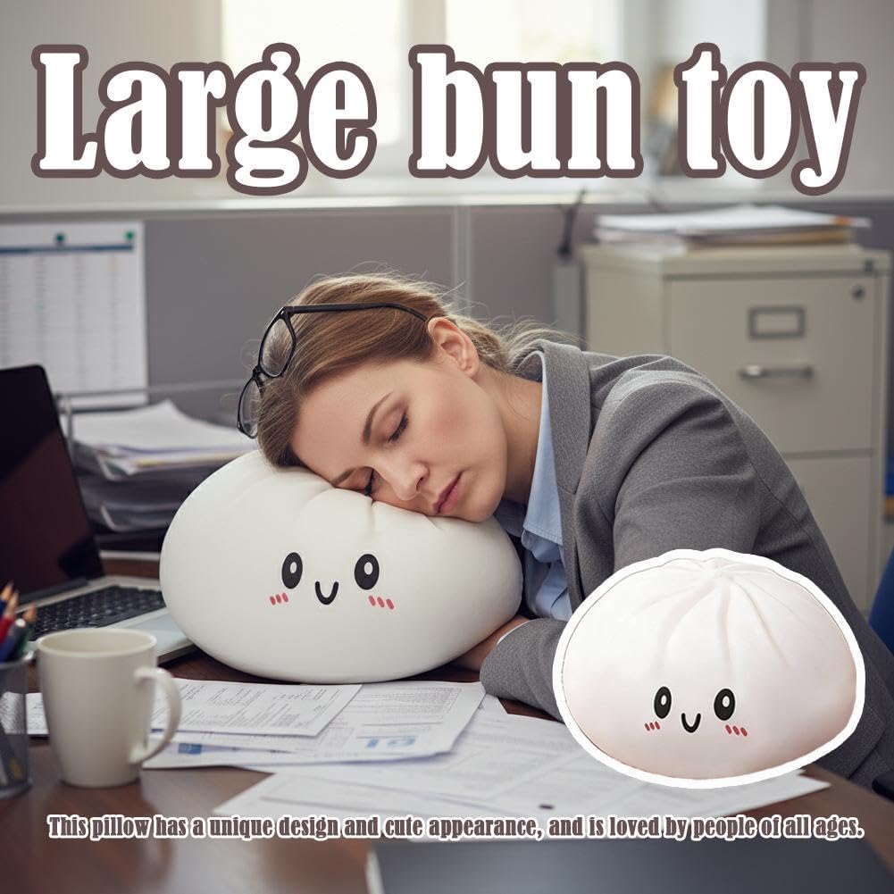 Jumbo Dumpling Pillow,Cute Soft Stuffed Dumpling Squeeze Toy,Kawaii Dough Ball Steamed Bun Squishies,Stress Relief Fidget Toy for Adult