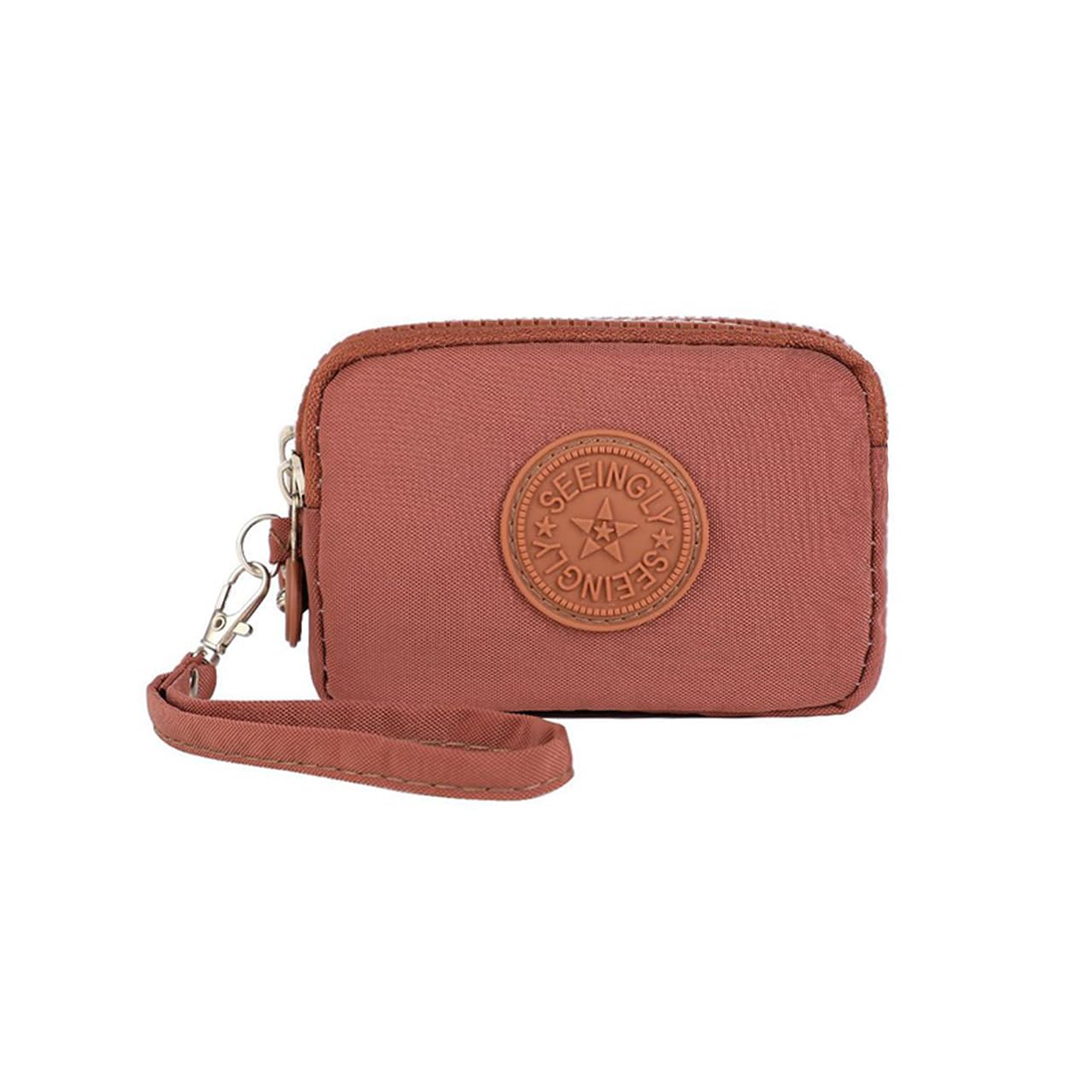 ERJURWomens Triple Capacity Change Pouch Coin Pouch Change Holder for Purses for Card Cash Coin Bills (Brown)