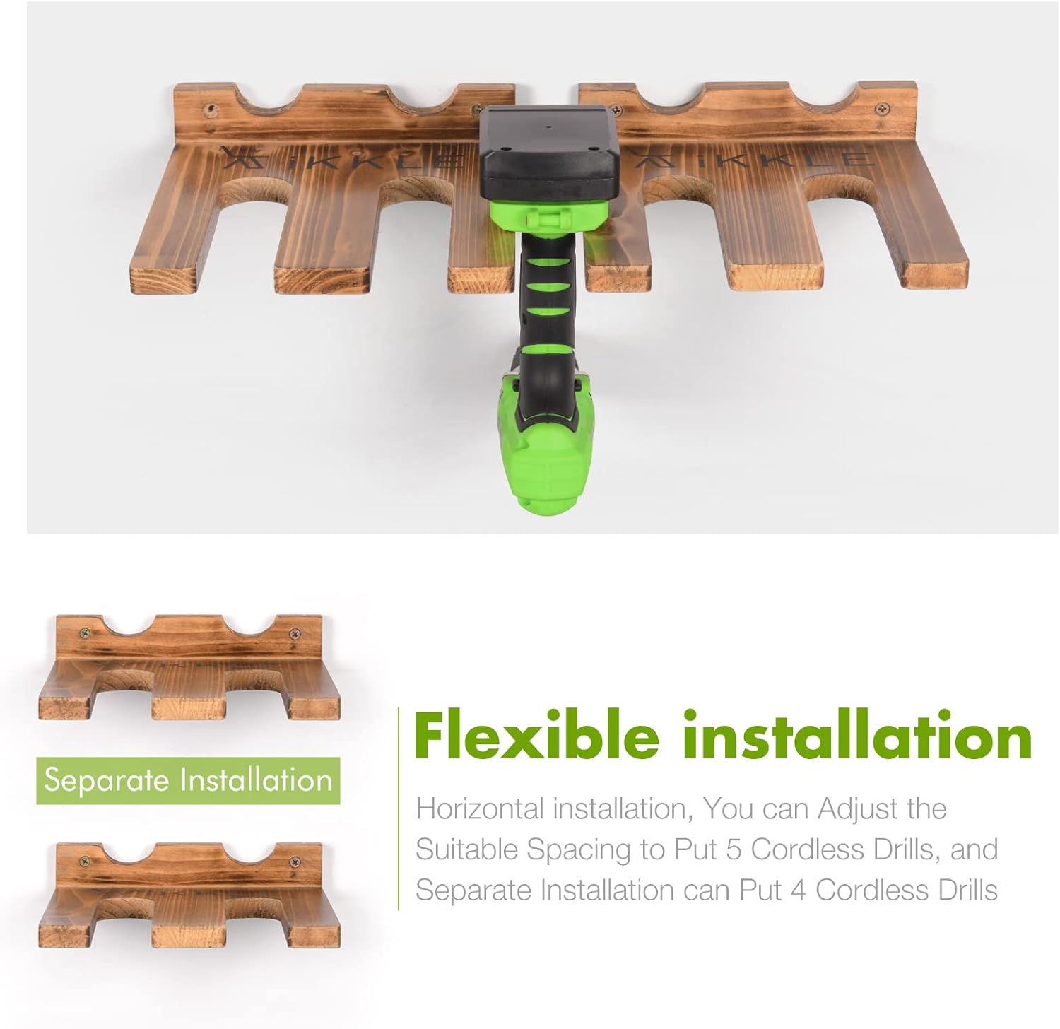 2Pcs Electric Drill Storage Rack Wooden, Drill Rack Wall Mount Garage