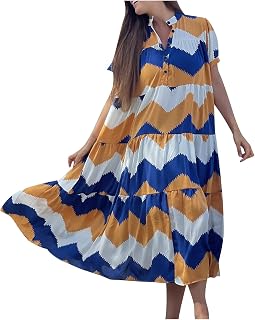 Women Plus Size Maxi Dress Casual Summer Sundress Loose V-Neck Short Sleeve Long Dresses Comfy Ruffle Hem Flowy Dress