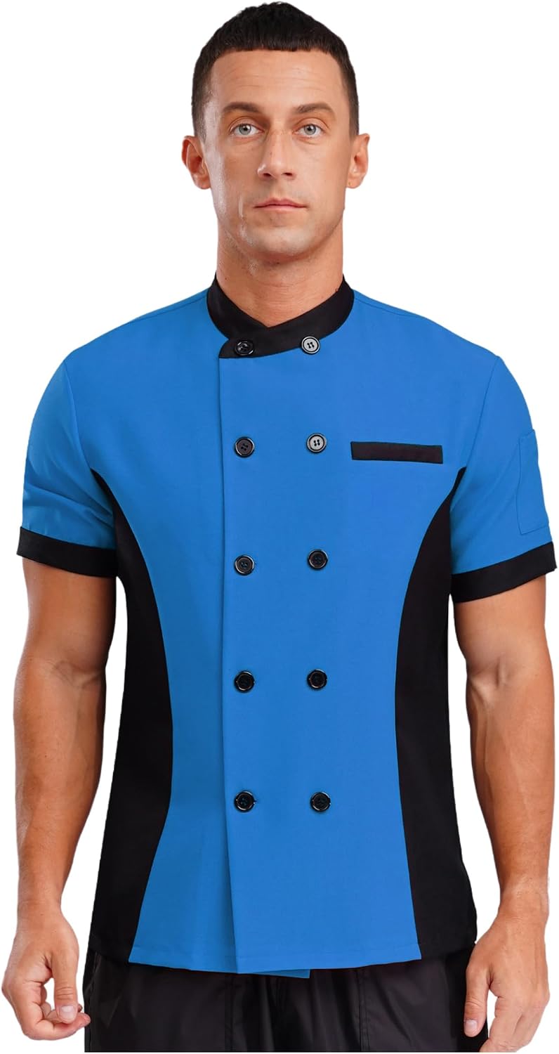 Linjinx Mens Chef Jacket Lightweight Short Sleeves Double-Breasted Chef Shirt Kitchen Uniform