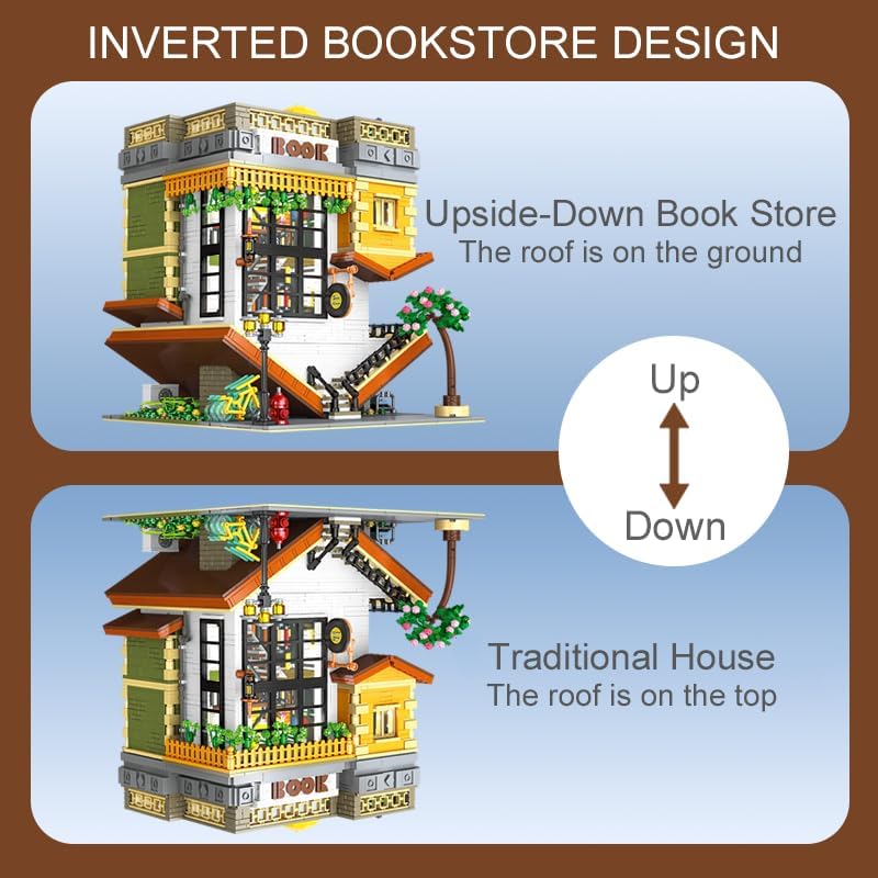 Upside-Down Bookstore Building Set with LED Light for 14+（3621pcs） image 4