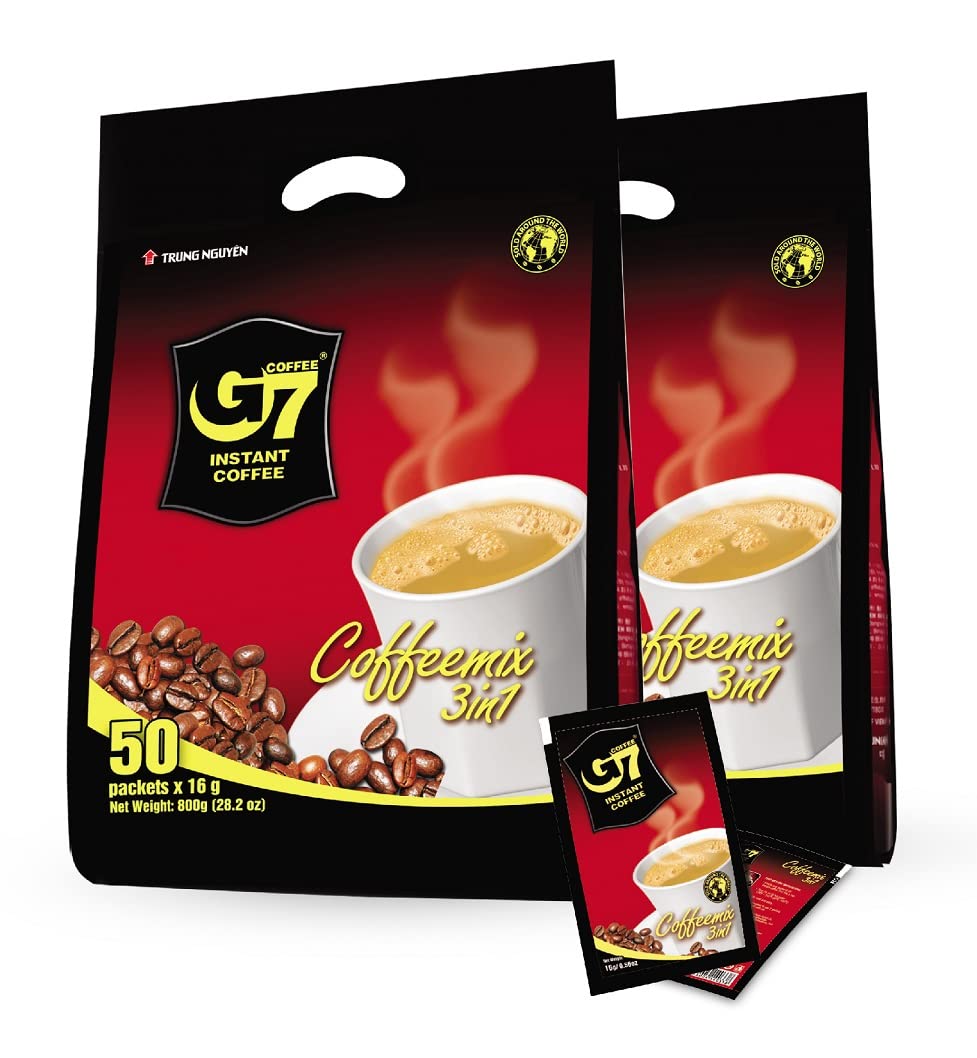 Trung Nguyen G7 3-in-1 Instant Vietnamese Coffee - Bold Strong Blend w/ Creamer & Sugar, 50 Packets (2 Bags)