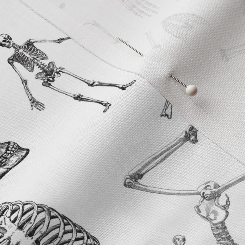 Spoonflower Fabric - Skeletons Halloween Bones Skeleton Anatomical Drawing Black White Printed on Petal Signature Cotton Fabric by The Yard - Sewing Quilting Apparel Crafts Decor