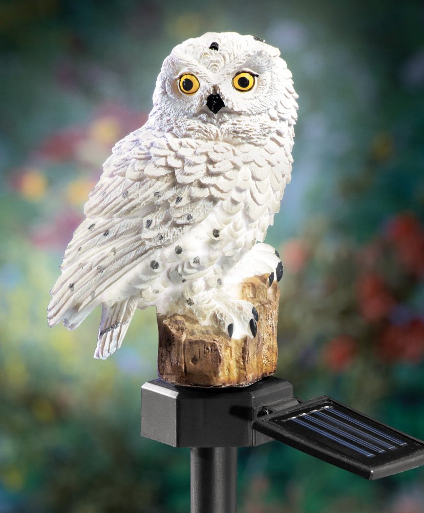 Solar White Owl Outdoor Garden Stake