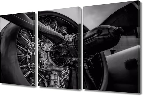 Miniatura 85 de Lienzo decorativo para pared, 3 piezas, póster de nariz de avión, arte de hélice gris, decoración del hogar, lienzo inspirador, decoración de pared