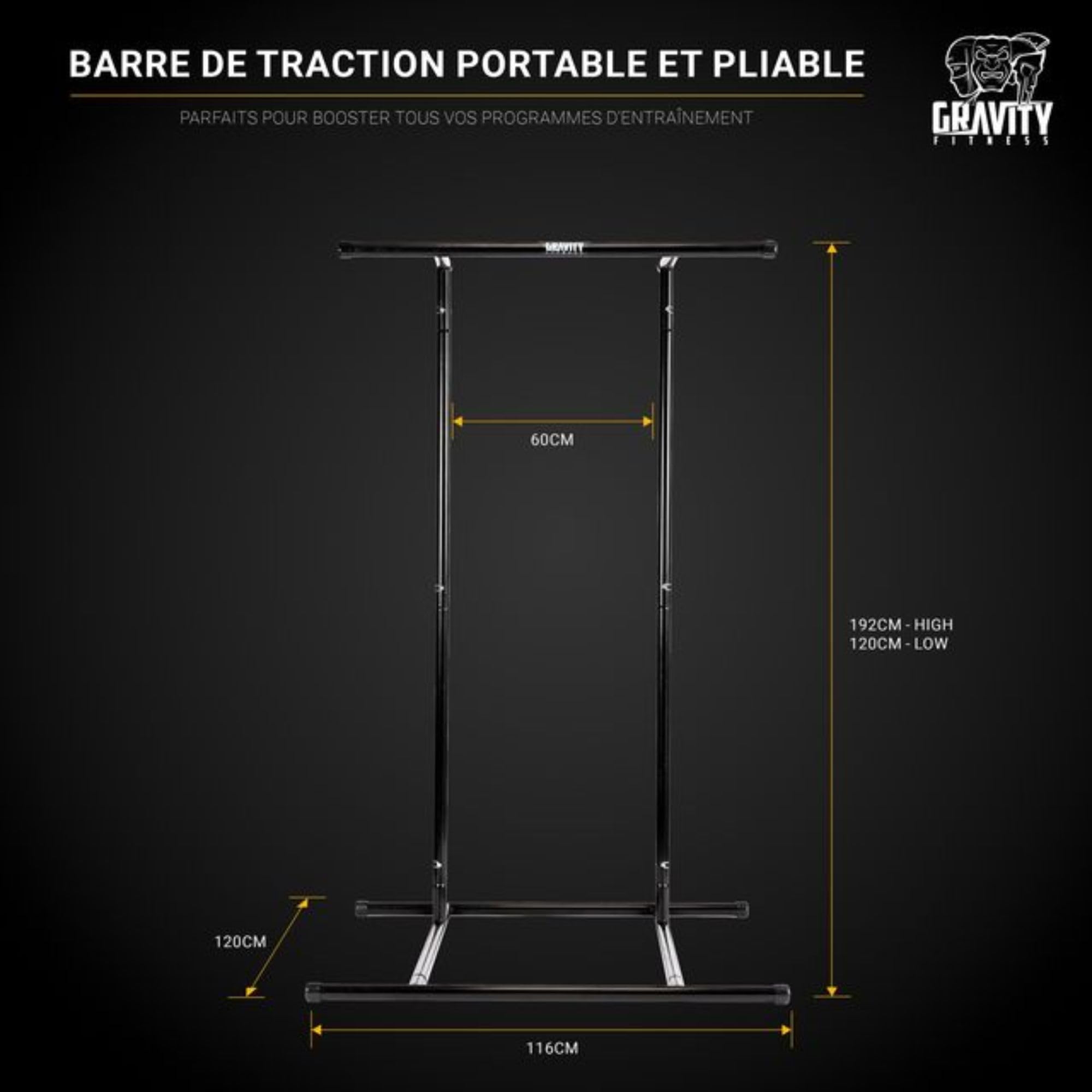 Gravity Fitness Barre de Traction Portable - Station de Dips Ajustable - Barre Freestanding pour Entraînement Calisthénie, Musculation Maison, Poids du Corps, Gymnastique & Fitness
