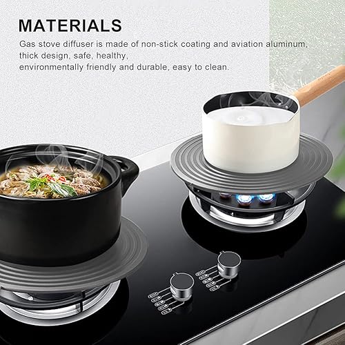 Miniatura 3 de CALIDAKA Difusor de calor – Difusor de inducción de aluminio de 9/11 pulgadas, anillo de protección de llama, anillo antiadherente para estufa